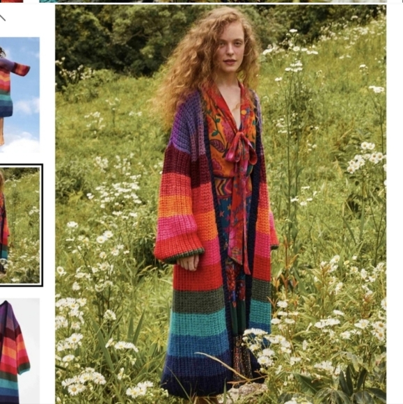 M/L Farm Rio Rainbow Midi Stripes Cardigan - Picture 8 of 12